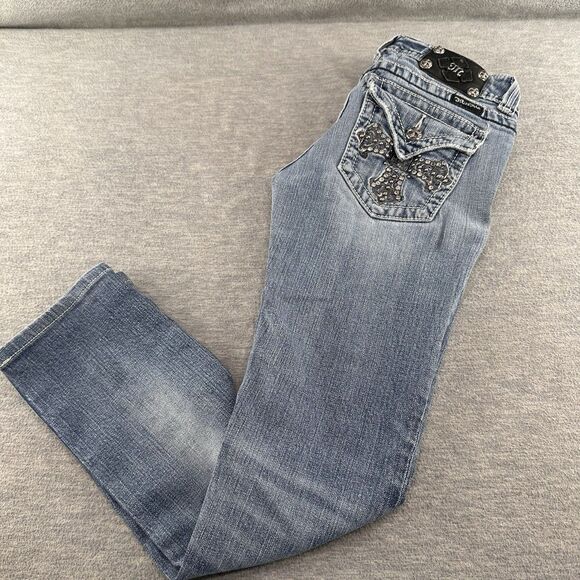 MISS ME - P50465K-3 Size 27 Rhinestone Cross Light Blue Skinny Denim A46 - Picture 8 of 16